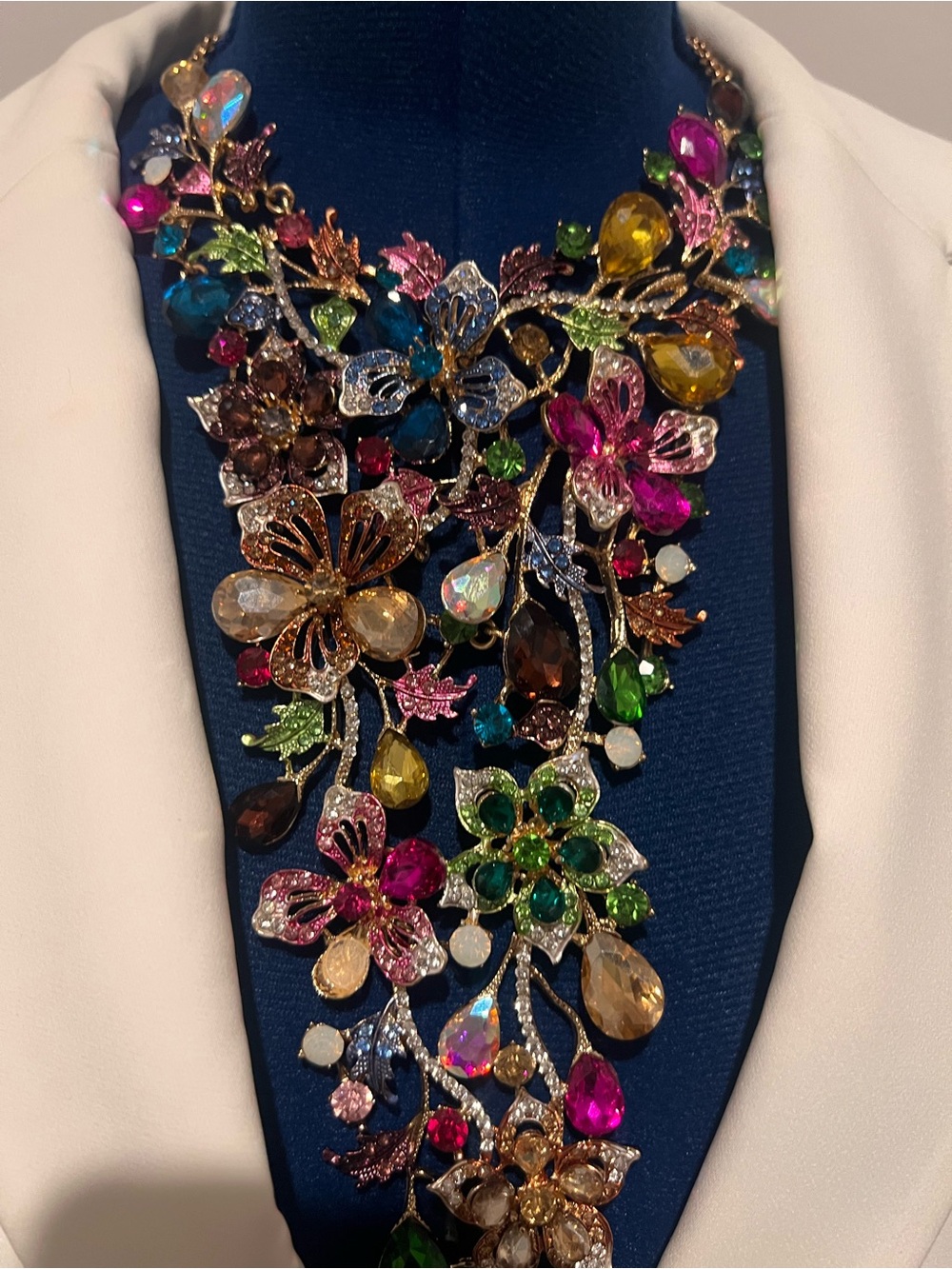 Christian Siriano Multicolor Floral Crystal Bib Necklace - Picture 6 of 15